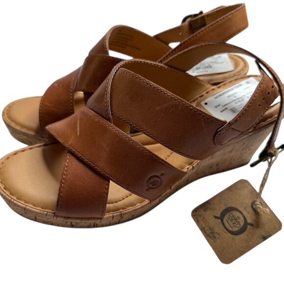 NEW NWT SAMI CORK WEDGE SANDAL BY BORN BRAND. TAN. SIZE WOMEN'S 10M. - Picture 4 of 14